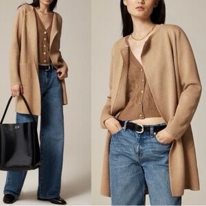 J. Crew Juliette collarless sweater-blazer Camel Open-Front Long Cardigan